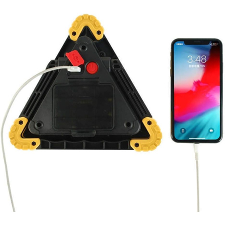 Triunghi Multifunctional de Avertizare, , Lanterna LED, Impermeabil IP65, 800 lm, 2 x AA, Functie Incarcare Telefon, USB si Micro USB, COB 33, Portocaliu [3]
