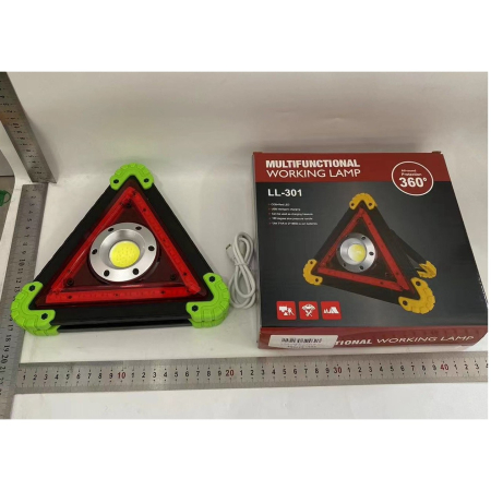 Triunghi Multifunctional de Avertizare, , Lanterna LED, Impermeabil IP65, 800 lm, 2 x AA, Functie Incarcare Telefon, USB si Micro USB, COB 33, Verde [1]