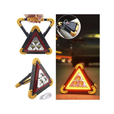 Triunghi Multifunctional de Avertizare, , Lanterna LED, Impermeabil IP65, 800 lm, 2 x AA, Functie Incarcare Telefon, USB si Micro USB, COB, Portocaliu [2]