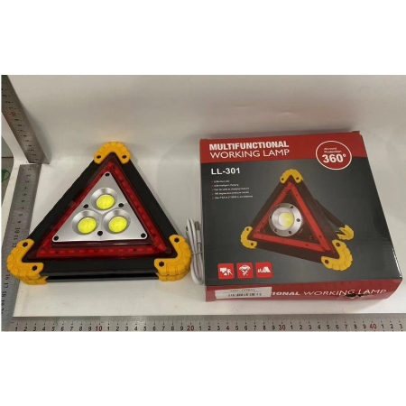 Triunghi Multifunctional de Avertizare, , Lanterna LED, Impermeabil IP65, 800 lm, 2 x AA, Functie Incarcare Telefon, USB si Micro USB, COB, Portocaliu [1]