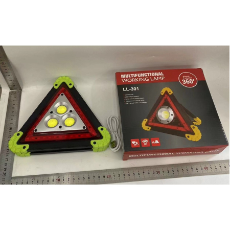 Triunghi Multifunctional de Avertizare, , Lanterna LED, Impermeabil IP65, 800 lm, 2 x AA, Functie Incarcare Telefon, USB si Micro USB, COB, Verde [1]