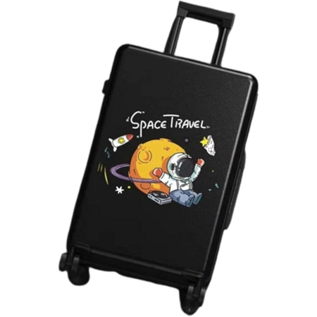 Genti, Portofele, Penare - Troler de Calatorie, , 56 x 35 x 22 cm, 4 Roti, Maner Reglabil, din ABS, cu Fermoar, Blocare cu Cod, Impermeabil, Model Astronaut, Negru