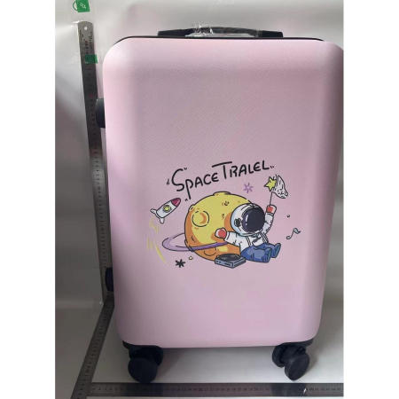 Troler de Calatorie, , 56 x 35 x 22 cm, 4 Roti, Maner Reglabil, din ABS, cu Fermoar, Blocare cu Cod, Impermeabil, Model Astronaut, Roz [1]