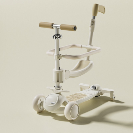 Trotineta Tip Carucior pentru Copii 7in1, , Pliabila, Ghidon Reglabil, Parti Detasabile, Lumini LED, Muzica, Suport pentru picioare, Alb [1]