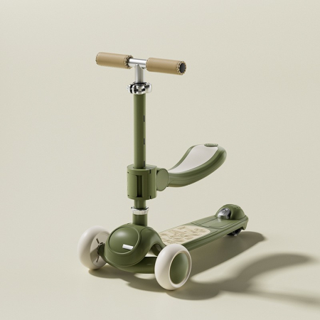 Trotineta Tip Carucior pentru Copii 7in1, , Pliabila, Ghidon Reglabil, Parti Detasabile, Lumini LED, Muzica, Suport pentru picioare, Verde [2]