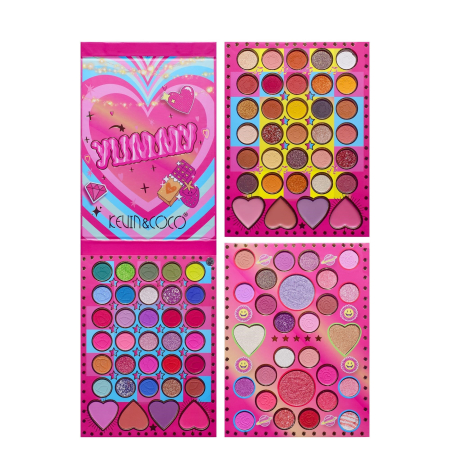 Trusa de Machiaj, KEVIN & COCO, Mean Girl Heart, Fard de Pleoape, Iluminator, Blush Cremos, 96 culori, 21 x 15.7 x 2.4 cm [2]