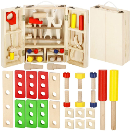Trusa de unelte pliabila pentru copii din lemn natural , 26 unelte si accesorii [2]