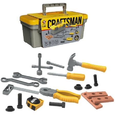 Jucarii si Jocuri - Trusa Scule si Unelte de Jucarie pentru Copii, , 19 Piese Material Plastic, Interactiv, +3 Ani, 27.5x15.5x13 cm, Gri/Portocaliu