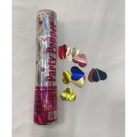 Confetti - Tub de Confetti, , Party Popper, 20x5 cm, Confetii Inimioare din Aluminiu, Multicolor