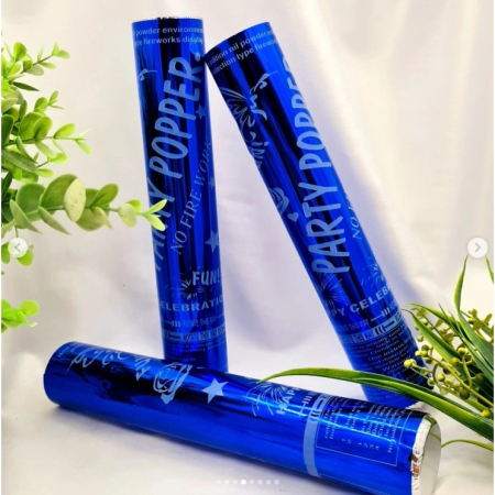 Tub de Confetti, , Party Popper, 30x5 cm, Confetii Lucioase Rezistente la Foc, Eliberare prin Rasucire, Albastru [3]