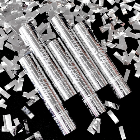 Tub de Confetti, , Party Popper, 30x5 cm, Confetii Lucioase Rezistente la Foc, Eliberare prin Rasucire, Argintiu [3]