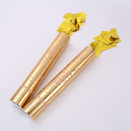 Tub de Confetti, , Party Popper, 30x5 cm, Confetii Lucioase Rezistente la Foc, Eliberare prin Rasucire, Auriu [2]