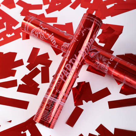 Tub de Confetti, , Party Popper, 30x5 cm, Confetii Lucioase Rezistente la Foc, Eliberare prin Rasucire, Rosu [1]