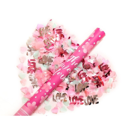 Tun Confetti, , Confetti Inimioare si Mesaj Love, 40 x 5 cm, Roz Alb [1]