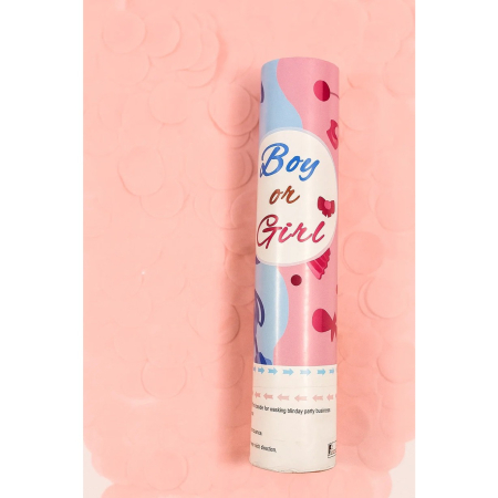 Tun Confetti, , Model Gender Reveal, Boy or Girl, 40 cm, Ambalaj din Carton, Eliberare prin Rasucire, Roz [3]