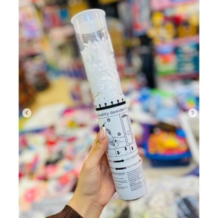 Tun de Confetti, , 30 cm, Model Fulgi de Zapada din Hartie, Ambalaj din PET, Alb [1]