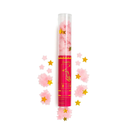 Tun de Confetti, , 40 cm, Model Stelute din Folie si Hartie, Ambalaj PET, Roz [1]