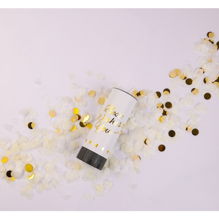 Tun de Confetti, , Best Wishes 11 x 4 cm, Model Buline din Hartie si Folie, Alb [3]