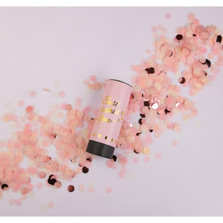Confetti - Tun de Confetti, , Best Wishes 11 x 4 cm, Model Buline din Hartie si Folie, Roz