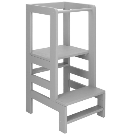 Mobilier copii - Turn de invatare inaltator multifunctional din lemn, platforma reglabila pe 3 inaltimi, 90x39x44 cm, gri