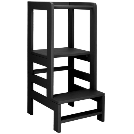 Turn de invatare inaltator multifunctional din lemn, platforma reglabila pe 3 inaltimi, 90x39x44 cm, negru [10]