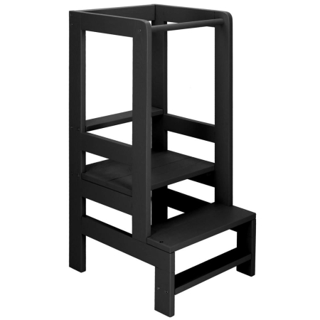 Turn de invatare inaltator multifunctional din lemn, platforma reglabila pe 3 inaltimi, 90x39x44 cm, negru [14]