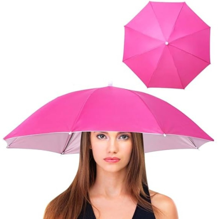 Umbrela de Cap, , Diametru 69 cm, Banda Elastica de Cap, Protectie UV/Ploaie, Fucsia [2]