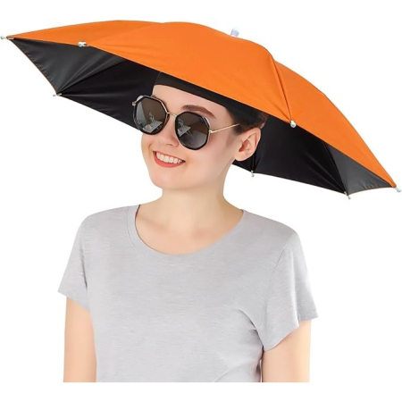 Umbrela de Cap, , Diametru 69 cm, Banda Elastica de Cap, Protectie UV/Ploaie, Portocaliu [2]