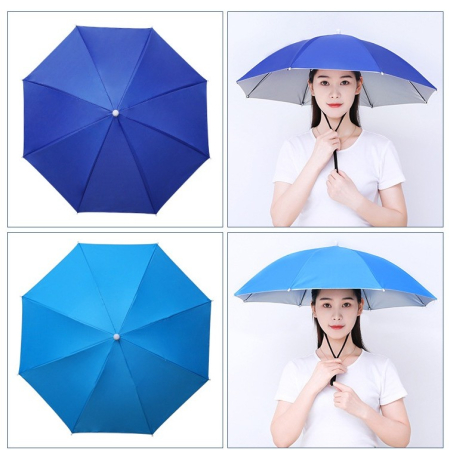 Umbrela de Cap, , Diametru 69 cm, Snur Reglabil de Cap, Protectie UV/Ploaie, Albastru [3]