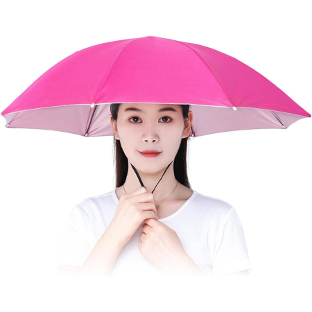Pelerine, Umbrele si Accesorii - Umbrela de Cap, , Diametru 69 cm, Snur Reglabil de Cap, Protectie UV/Ploaie, Roz