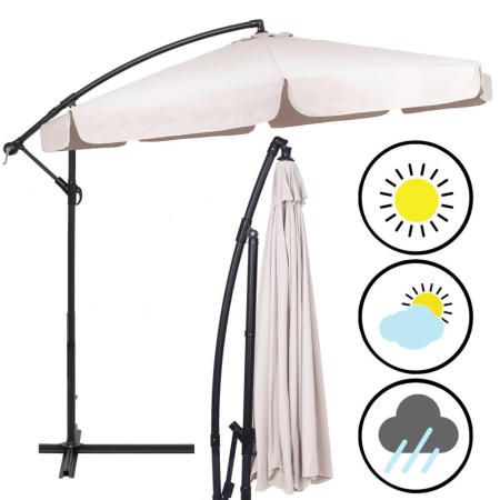 Umbrela de gradina cu brat lateral banana, cu husa, 300cm, bej [21]