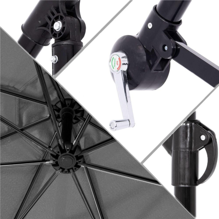 Umbrela de gradina cu brat lateral banana, cu husa, 300cm, gri [36]