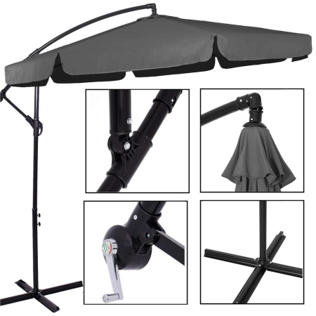 Umbrela de gradina cu brat lateral banana, cu husa, 300cm, gri [39]