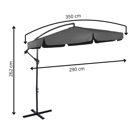 Umbrela de gradina cu brat lateral banana, cu husa, 300cm, gri [42]