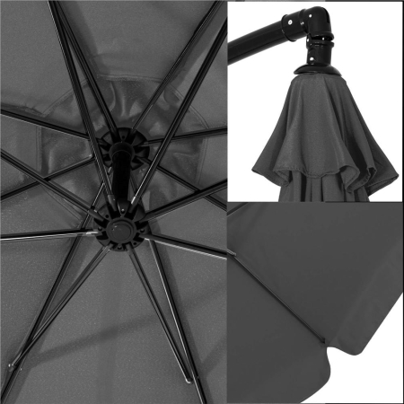 Umbrela de gradina cu brat lateral banana, cu husa, 300cm, gri [33]