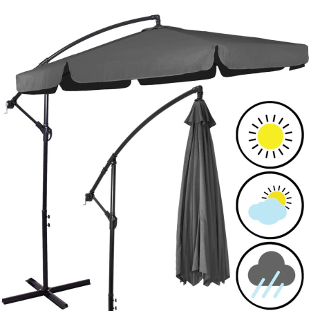 Umbrela de gradina cu brat lateral banana, cu husa, 300cm, gri [38]