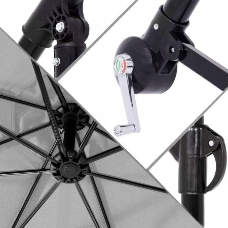 Umbrela de gradina cu brat lateral banana, cu husa, 300cm, gri deschis [4]