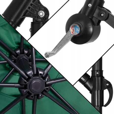 Umbrela de gradina cu brat lateral banana, cu husa, 300cm, verde [5]