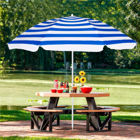 Umbrela de plaja pliabila cu inclinare reglabila, diametru 180 cm, albastru si alb [13]