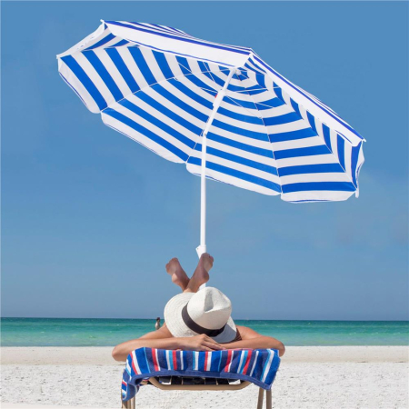 Umbrela de plaja pliabila cu inclinare reglabila, diametru 180 cm, albastru si alb [12]