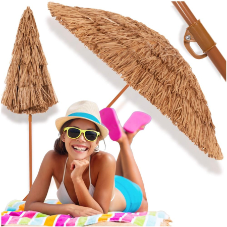 Umbrela de plaja tip hawai pliabila, cu inaltime si unghi reglabil, structura metalica, 160 cm, maro [2]