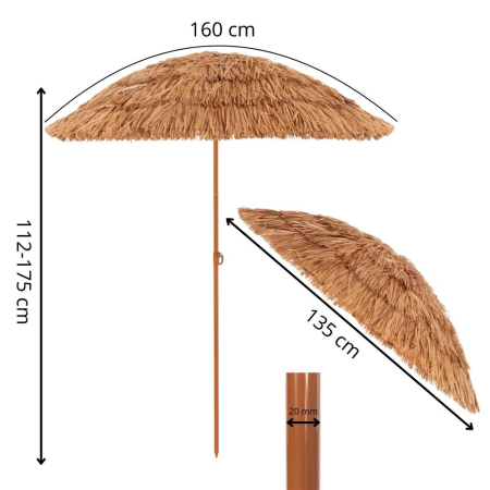 Umbrela de plaja tip hawai pliabila, cu inaltime si unghi reglabil, structura metalica, 160 cm, maro [31]