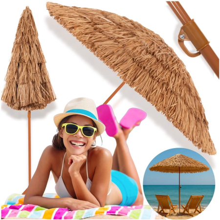 Umbrela de plaja tip hawai pliabila, cu inaltime si unghi reglabil, structura metalica, 160 cm, maro [7]