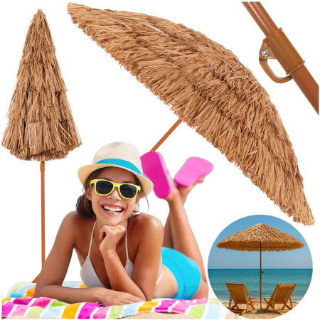 Umbrela de plaja tip hawai pliabila, cu inaltime si unghi reglabil, structura metalica, 160 cm, maro [17]