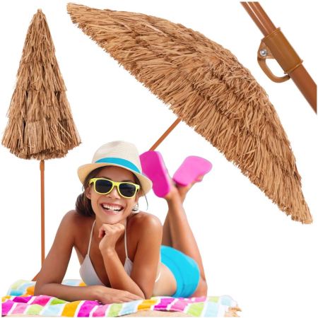 Umbrela de plaja tip hawai pliabila, cu inaltime si unghi reglabil, structura metalica, 160 cm, maro [1]