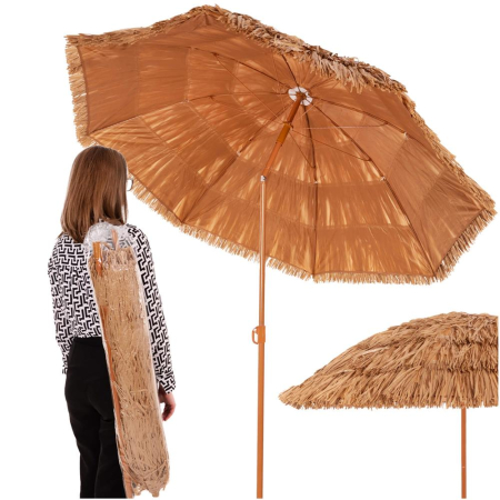 Umbrela de plaja tip hawai pliabila, cu inaltime si unghi reglabil, structura metalica, 160 cm, maro [5]
