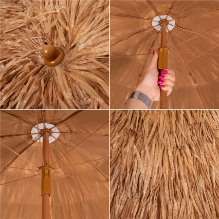 Umbrela de plaja tip hawai pliabila, cu inaltime si unghi reglabil, structura metalica, 160 cm, maro [29]