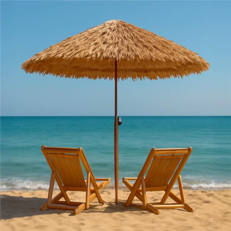 Umbrela de plaja tip hawai pliabila, cu inaltime si unghi reglabil, structura metalica, 160 cm, maro [20]