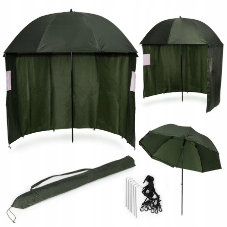 Umbrela pescuit 200x220 cm, inchidere completa cu perete detasabil, reglabil, otel si Oxford impermeabil, verde [1]