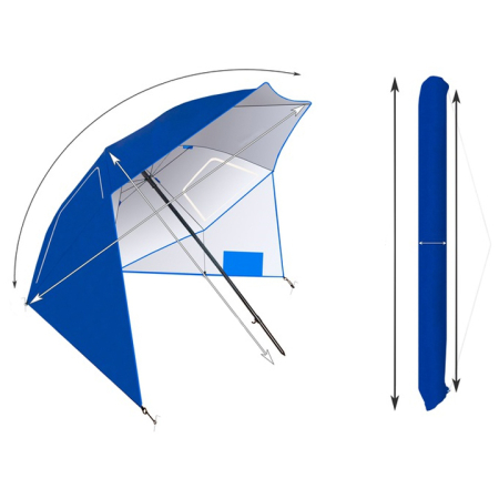 Umbrela plaja 3in1 215x205 cm, cu paravan lateral, fereastra si husa transport, material UV, albastru [12]